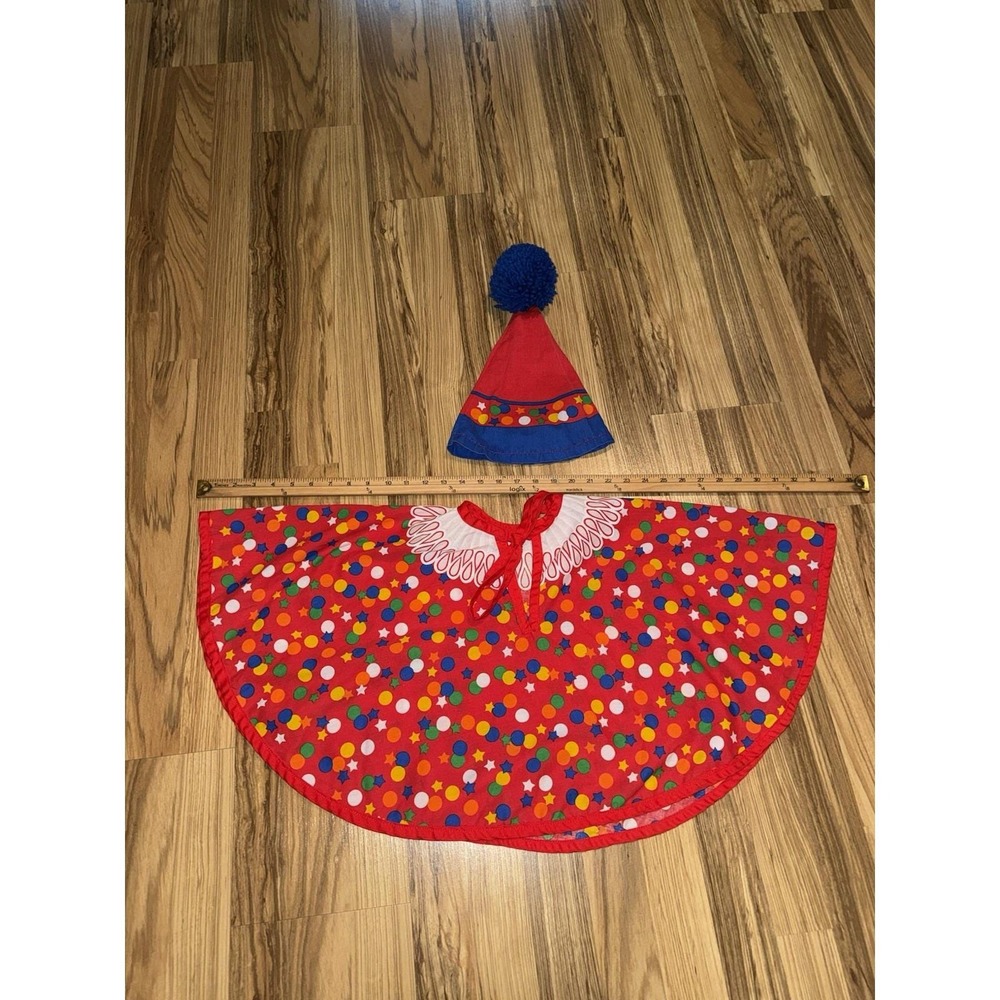 Vintage Handmade Kids Clown Costume Ruff Cape Hat Rainbow Polka Dots Stars - Picture 3 of 4